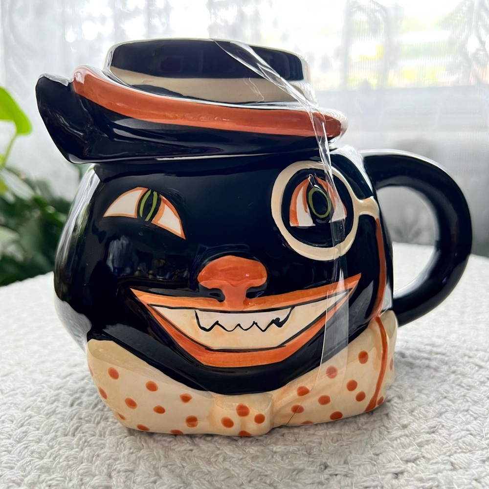 Halloween Cat mug with lid topper